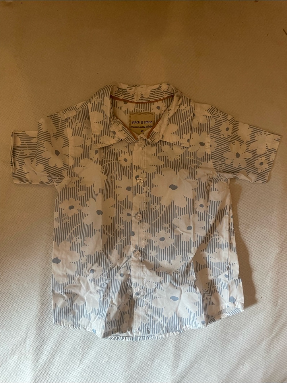 Stitch and Stone White Floral Short-Sleeve Button-Up Shirt 3T